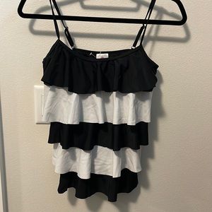 Ruffled stripes tankini swim top